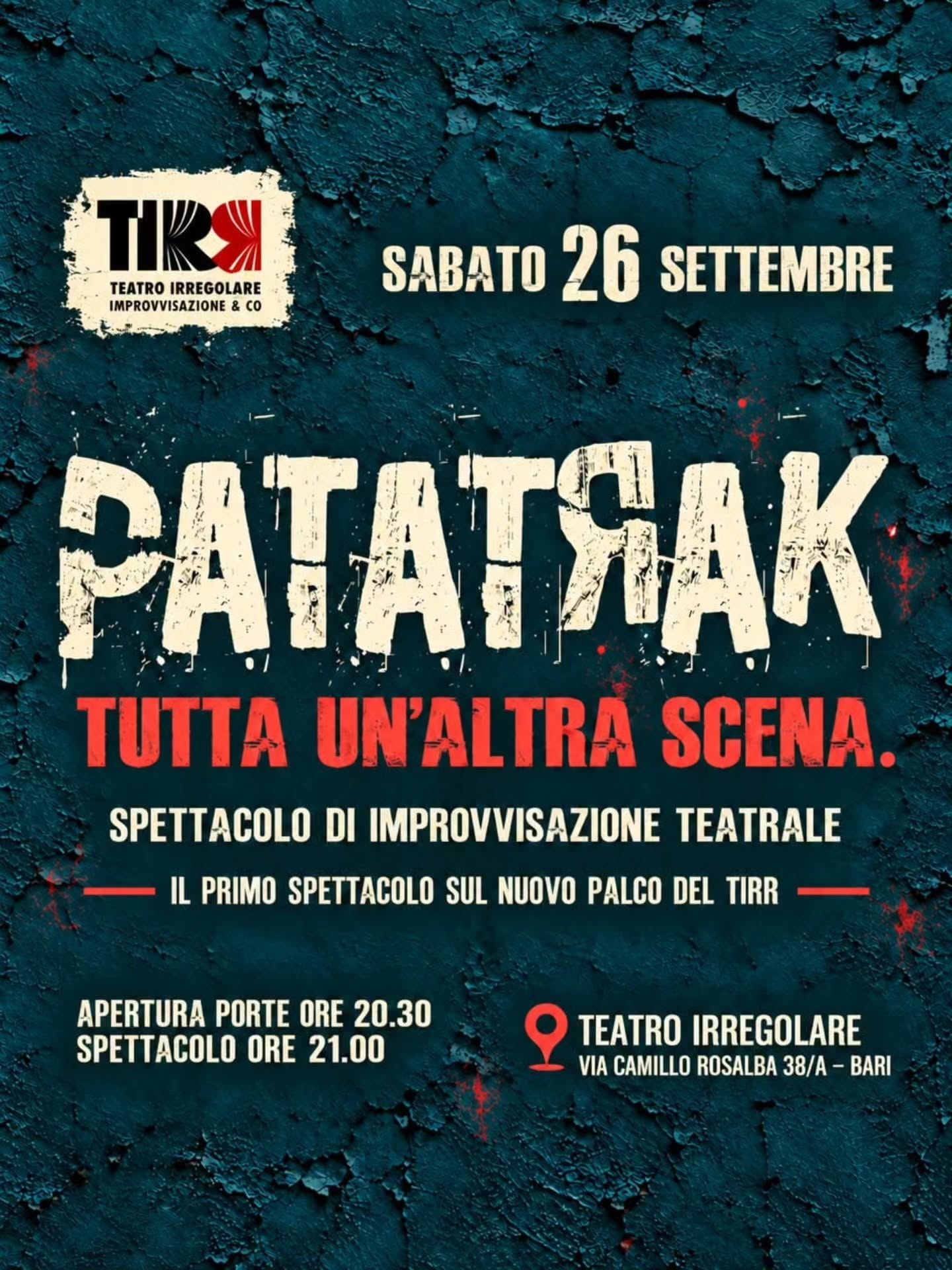 Locandina dello spettacolo di improvvisazione teatrale "PATATRAK -Tutta un’altra scena"